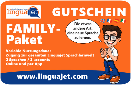 Wertgutschein Family | 2 Sprachen + 2 Accounts - Linguajet