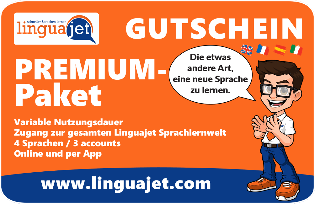 Wertgutschein Premium | 4 Sprachen + 3 Accounts - Linguajet
