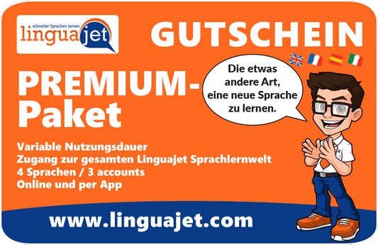 Wertgutschein Premium | 4 Sprachen + 3 Accounts - Linguajet